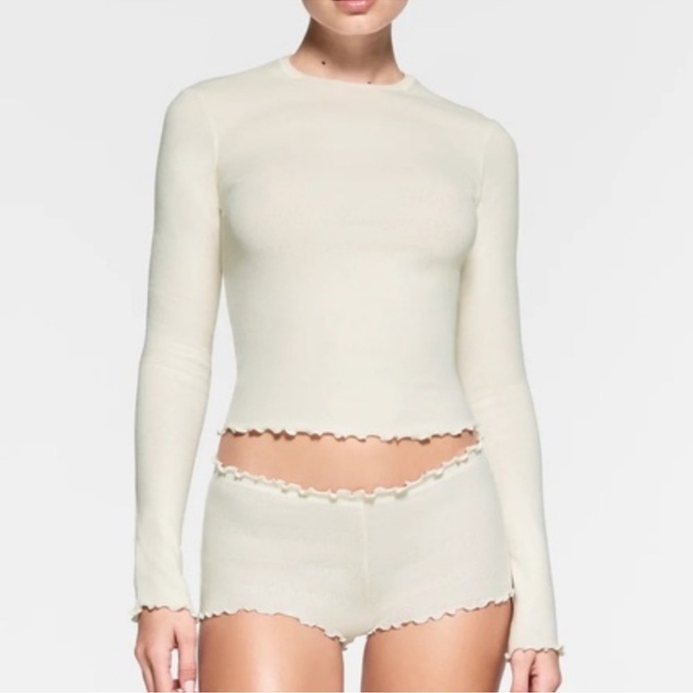 NWT Skims G1 Logo Pointelle Long Sleeve T-Shirt new Marble 4X